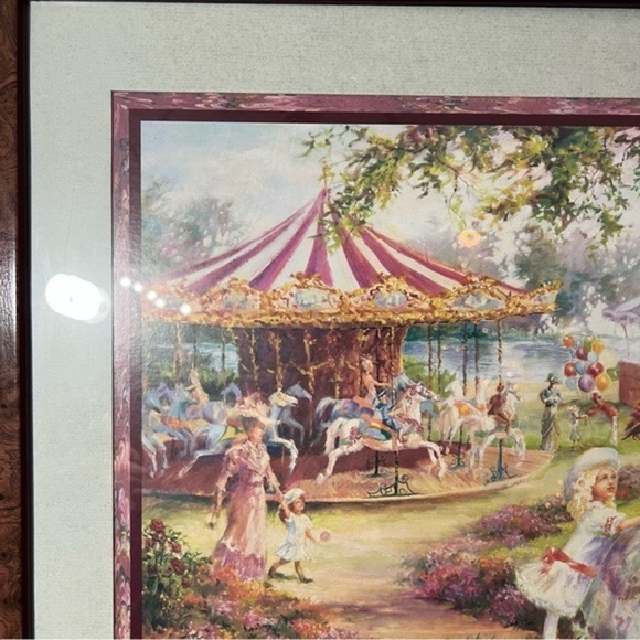 RARE Vintage framed Victorian carousel in the park print - Picture 3 of 15